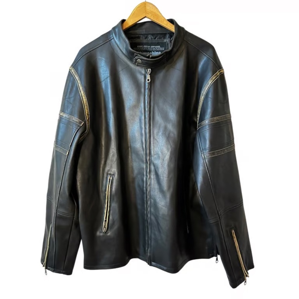 Machine Black Leather Jacket with Gold Accents
